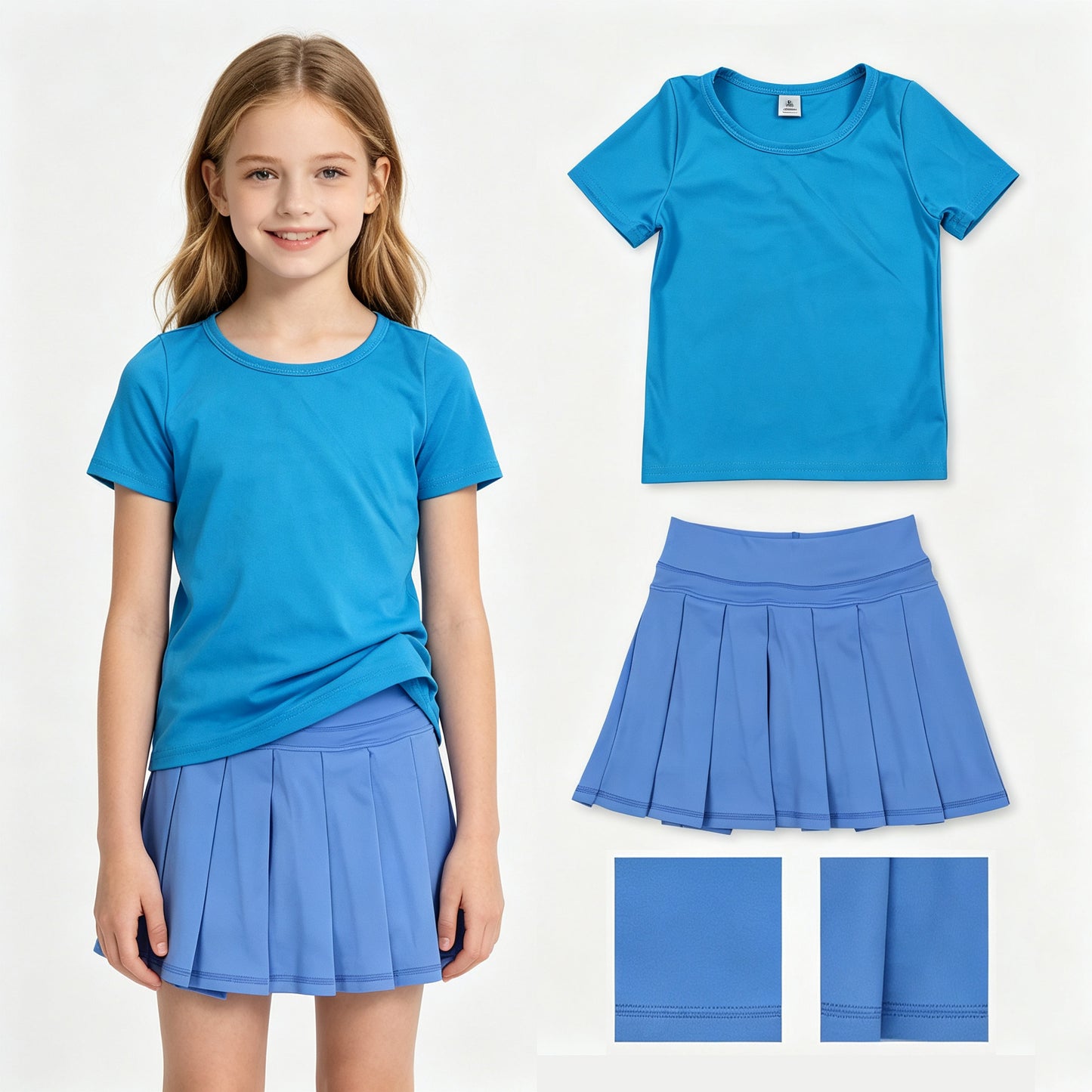 Dark blue color short sleeve yoga top matching skorts girls summer athletic outfit