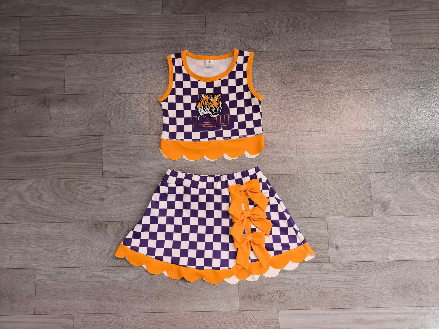 baby girls LSU sleeveless yoga top matching skorts yoga clothing set