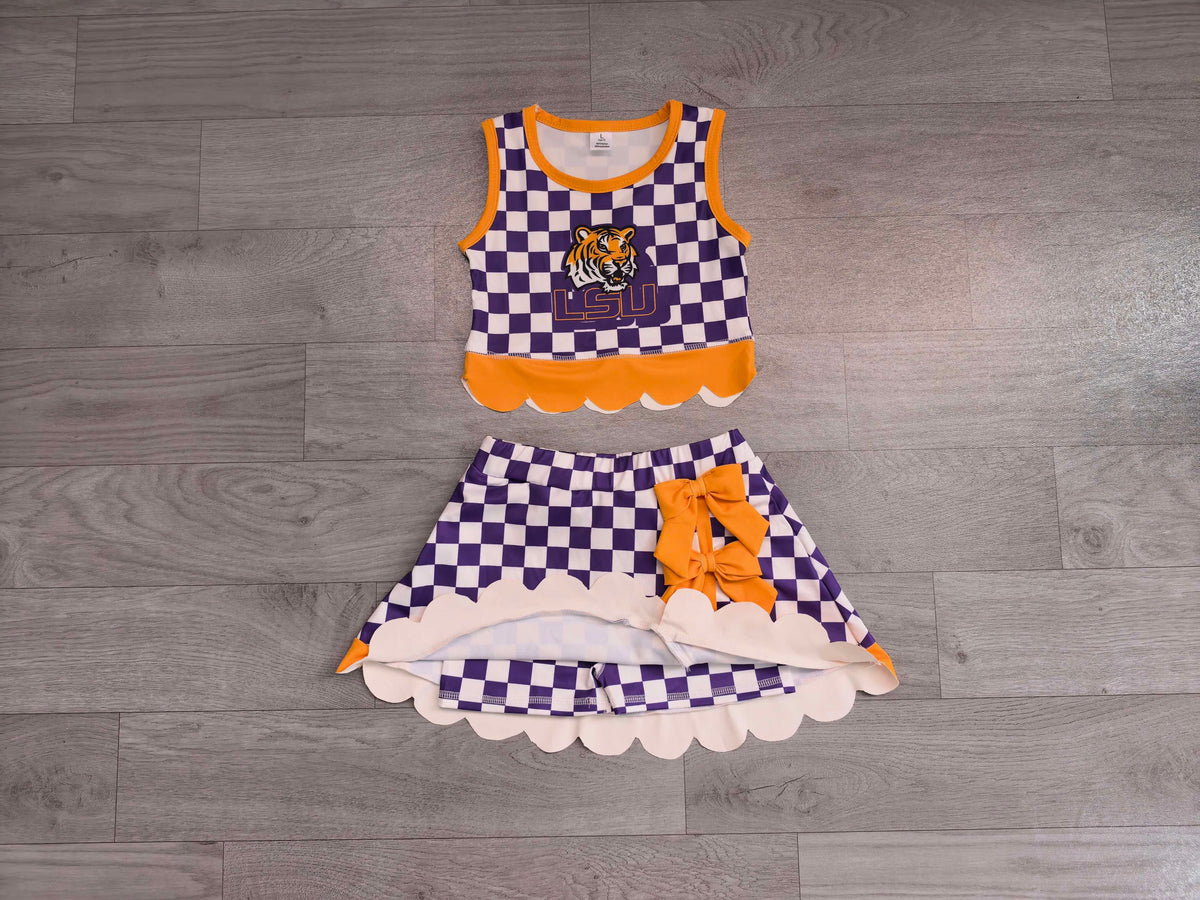 baby girls LSU sleeveless yoga top matching skorts yoga clothing set