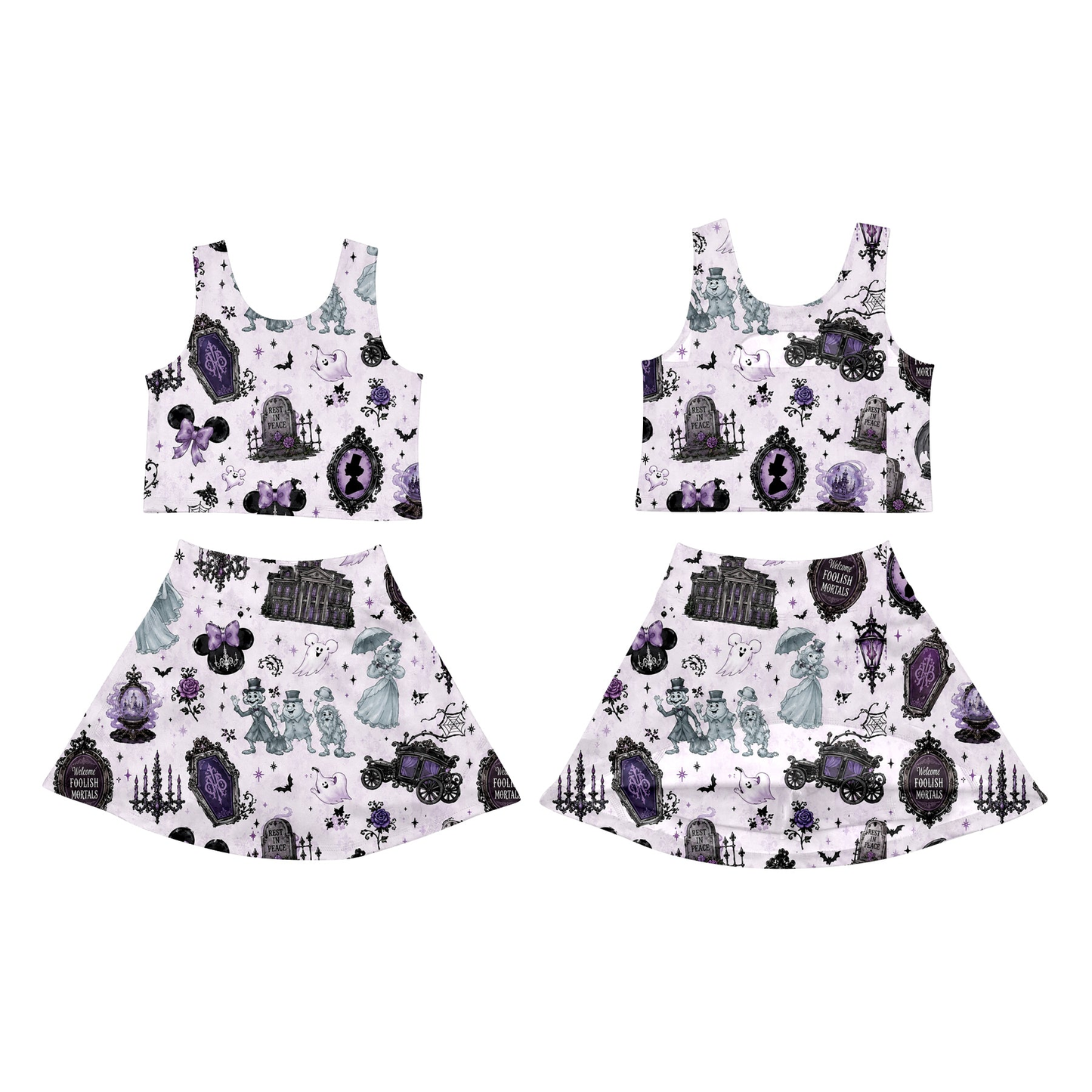 baby girls sleeveless Halloween ghost yoga top matching skorts yoga clothing set preorder