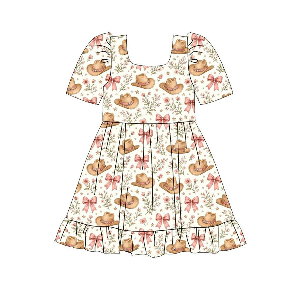 Western cowgirl flowers print short sleeve boutique dress preorder