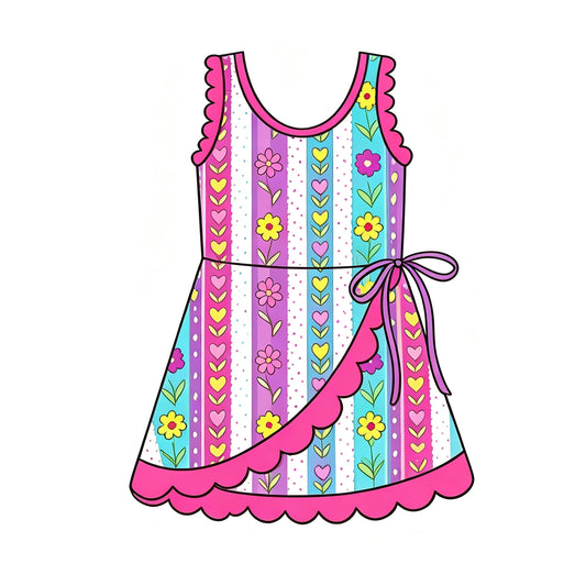 Flowers color girls summer yoga scallop design dress preorder