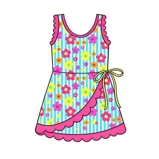 Flowers color girls summer yoga scallop design dress preorder