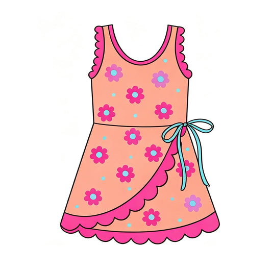Flowers color girls summer yoga scallop design dress preorder