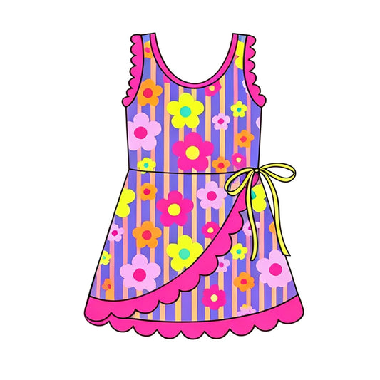 Flowers color girls summer yoga scallop design dress preorder
