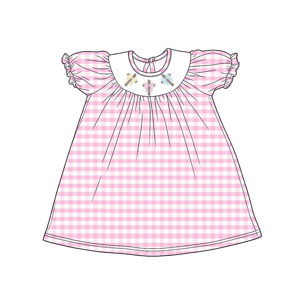 Easter cross print girls short sleeve smocked dress preorder