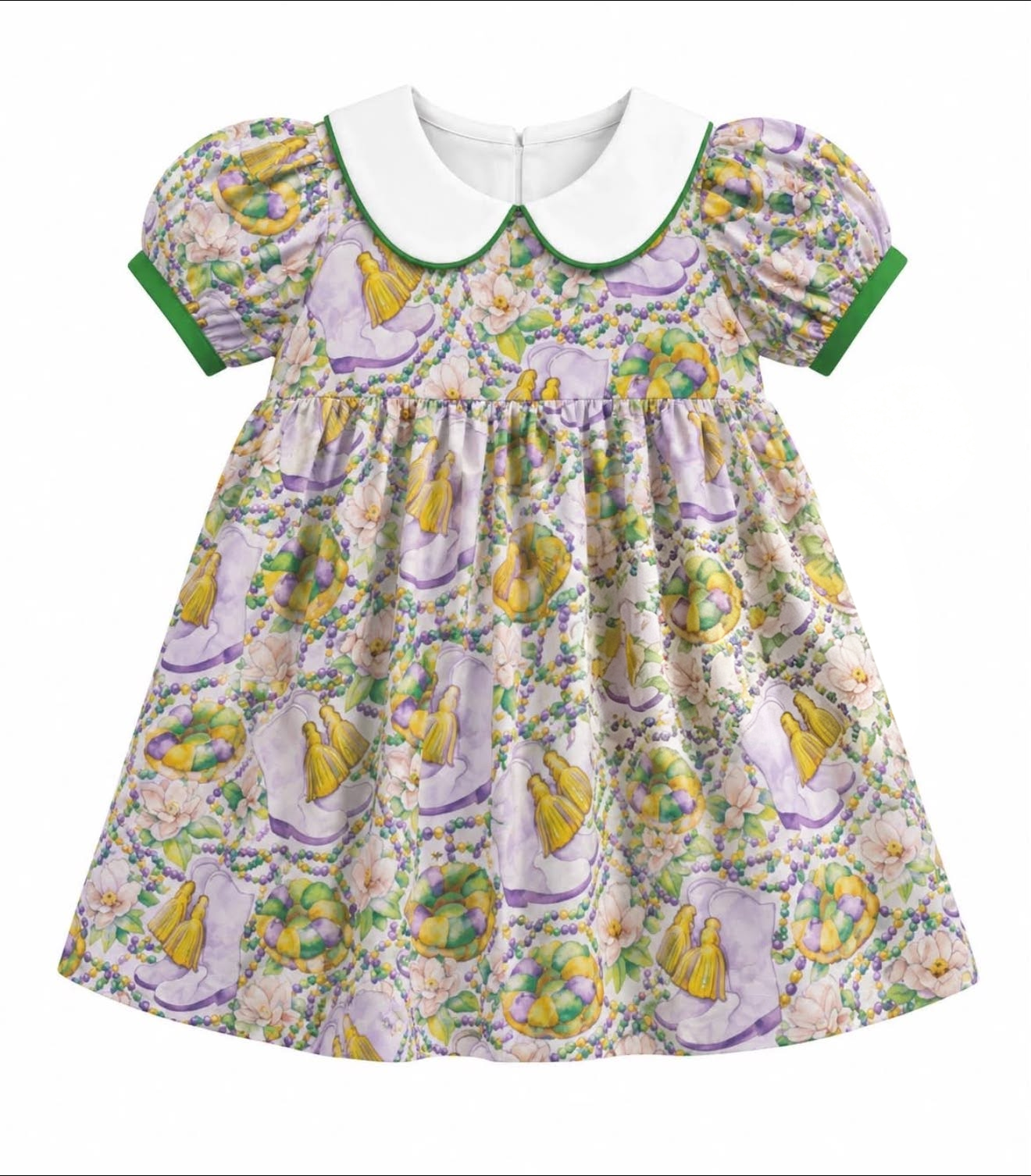 Mardi Gras print girls short sleeve dress preorder