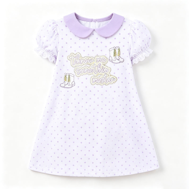 Mardi Gras Throw me something mister print girls short sleeve dress preorder
