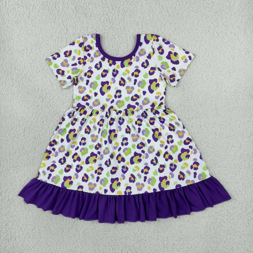 Mardi Gras short sleeve top matching pans girls outfit