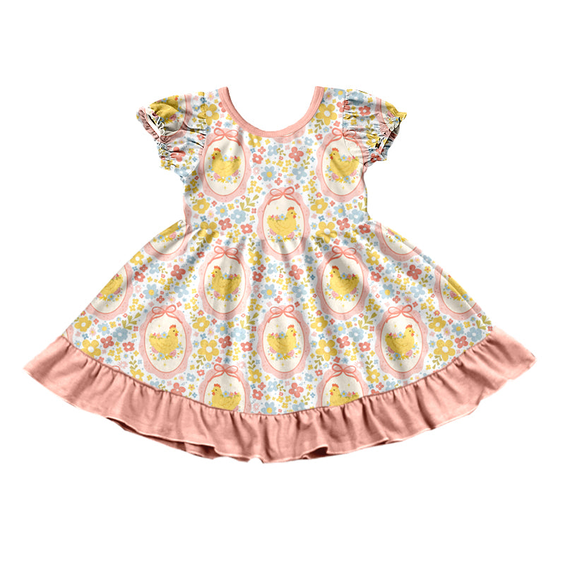 Easter chicken print girls short sleeve dress preorder