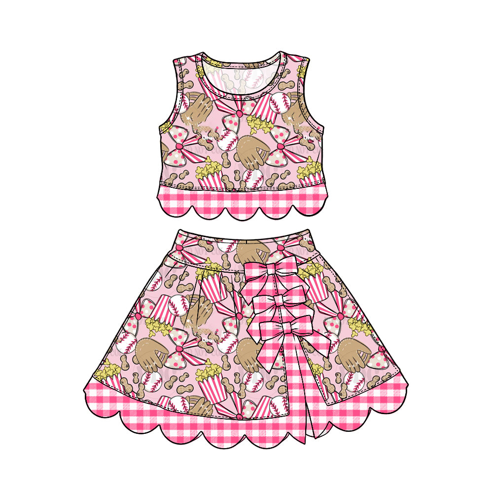 Baseball sleeveless yoga top matching skorts girls outfit preorder