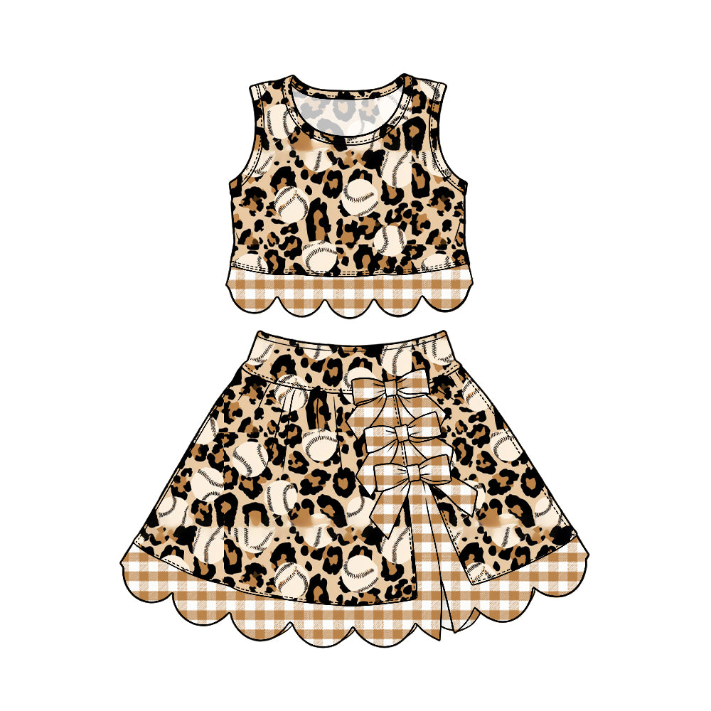 Baseball cheetah sleeveless yoga top matching skorts girls outfit preorder