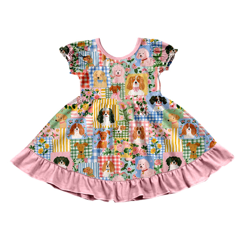 Animal dog floral print girls short sleeve dress preorder