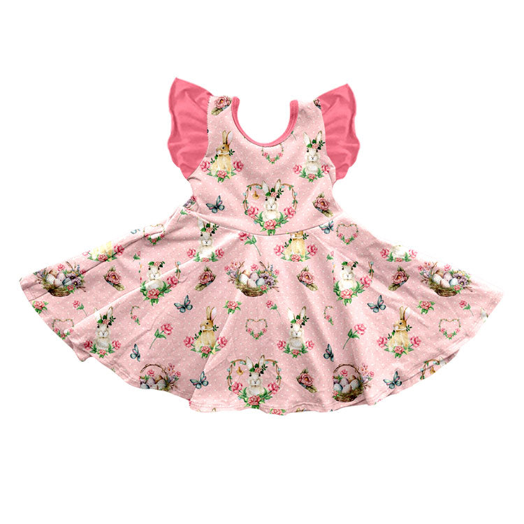 Easter bunny floral print girls short sleeve dress preorder
