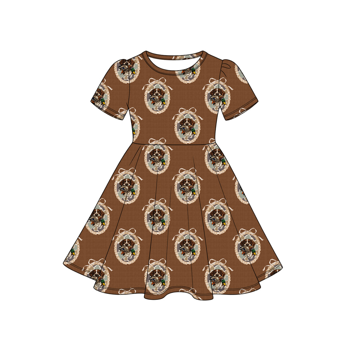 Dog duck print girls short sleeve dress preorder