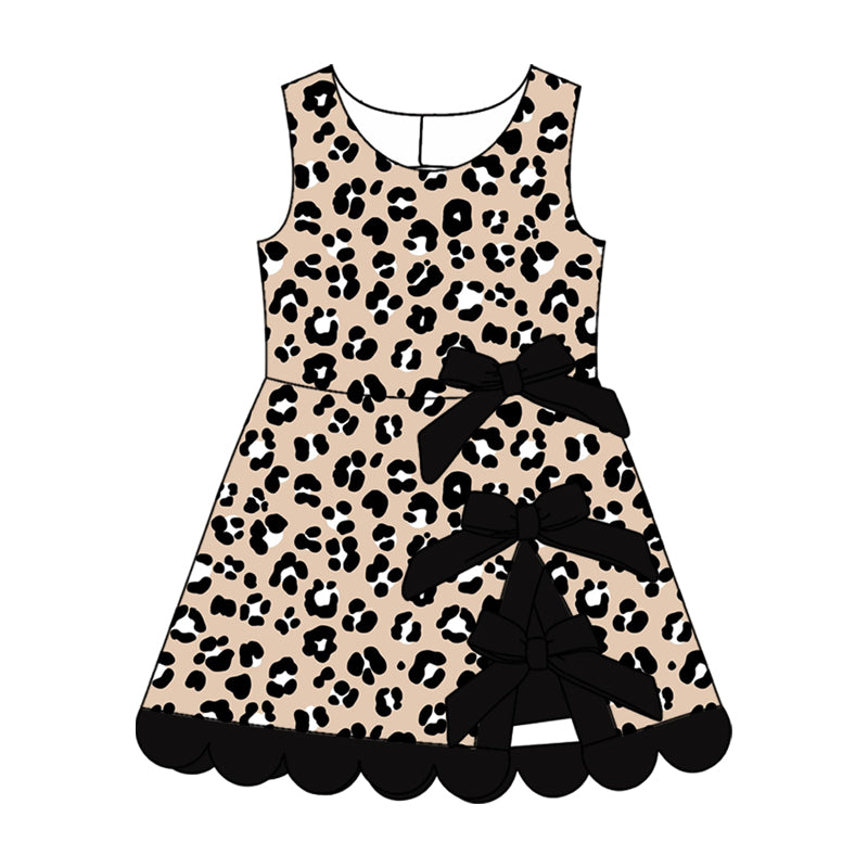 Leopard bow design girls sleeveless yoga dress preorder