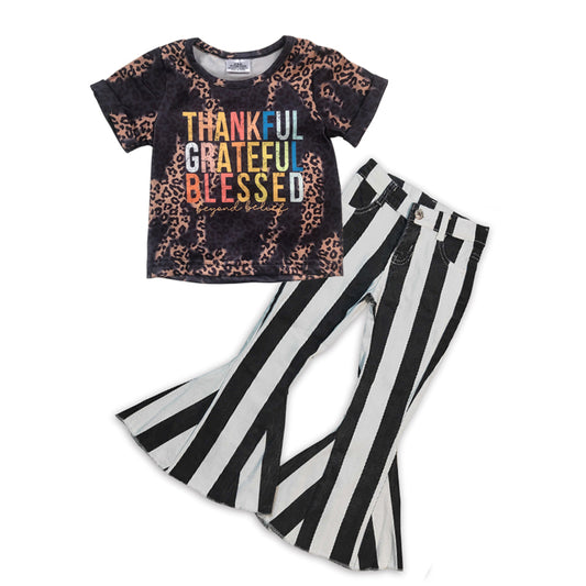 baby girls Thankful top black stripes pants 2pcs outfit