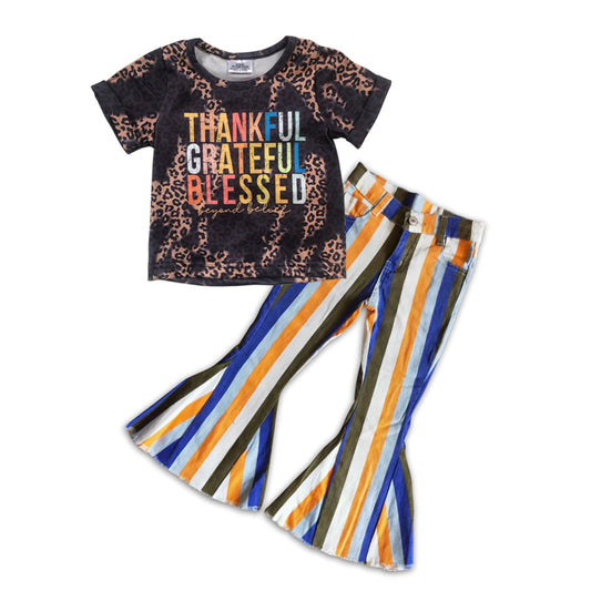 baby girls Thankful top stripes pants clothing set