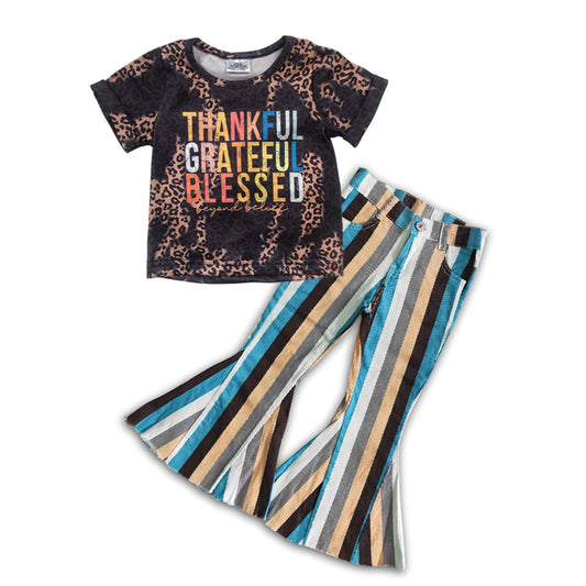 baby girls Thankful top stripes pants Thanksgiving oufit