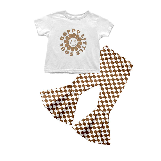 Pre order girls short sleeve sunshine top checkered bell bottoms outfit