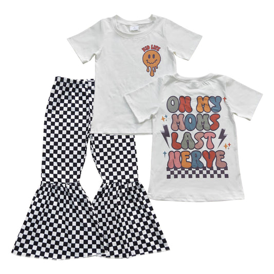 Baby girls letter top black checkered bell bottoms clothes set