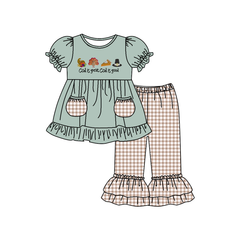 Girls Embroidery Thanksgiving turkey clothes set preorder