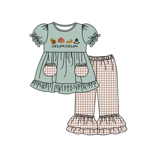 Girls Embroidery Thanksgiving turkey clothes set preorder