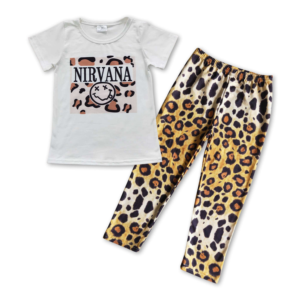 girls short sleeve t-shirt cheetah leggings outfit