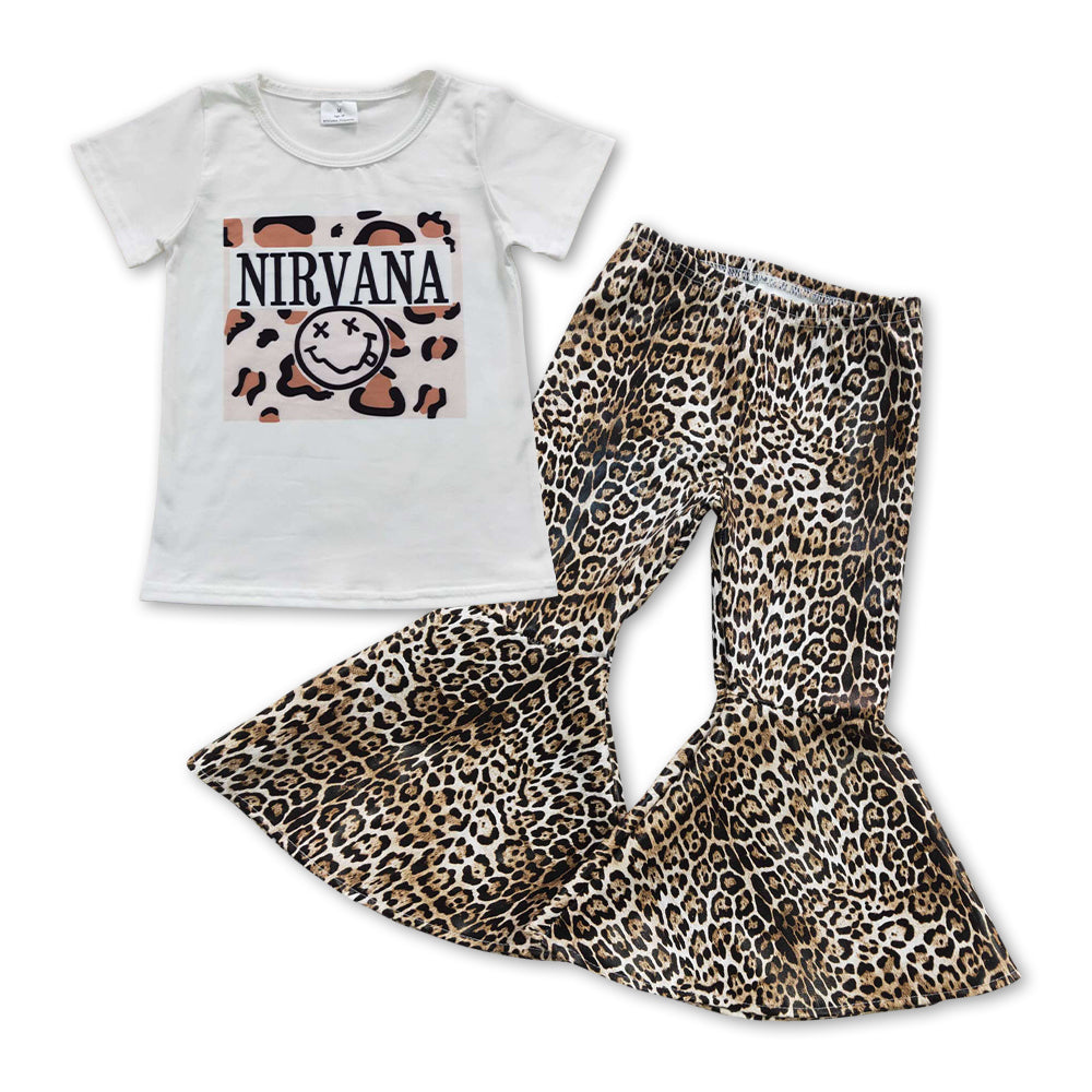 girls short sleeve t-shirt pu leather pants outfit