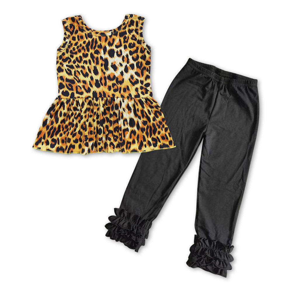 cheetah top black leggings boutique outfit wholesale kids clothes