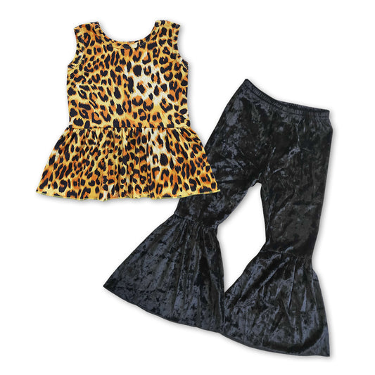 cheetah top black velvet bell bottoms outfit