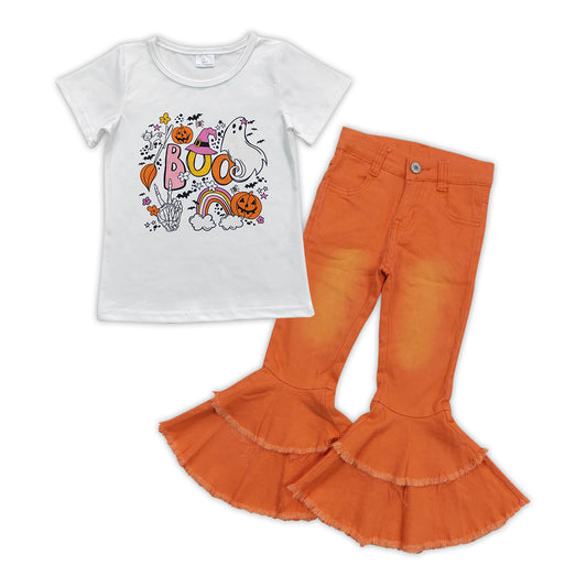 Halloween boo ghost top orange jeans bell bottoms outfit