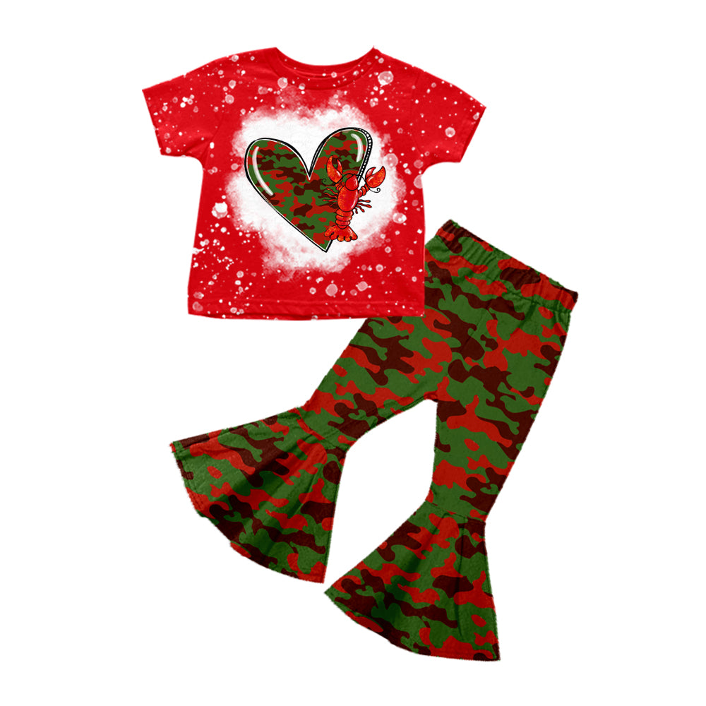 baby girls craw fish camo heart print top matching pants outfit preorder