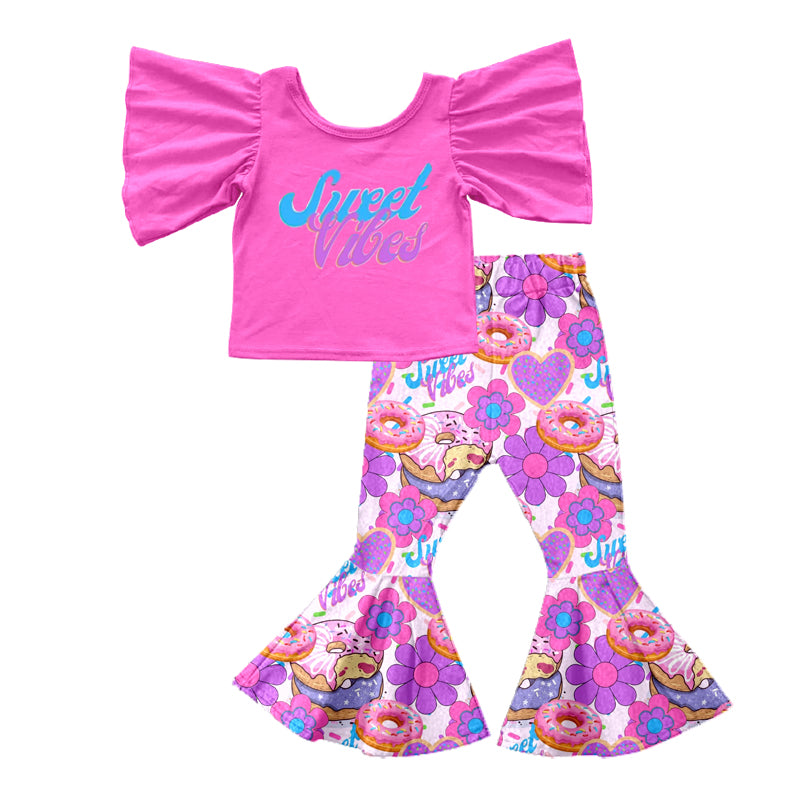 hot pink top donut bell  bottoms floral clothing set preorder