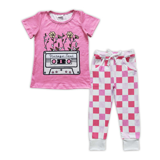 baby girls flower t-shirt checkered pants clothing set