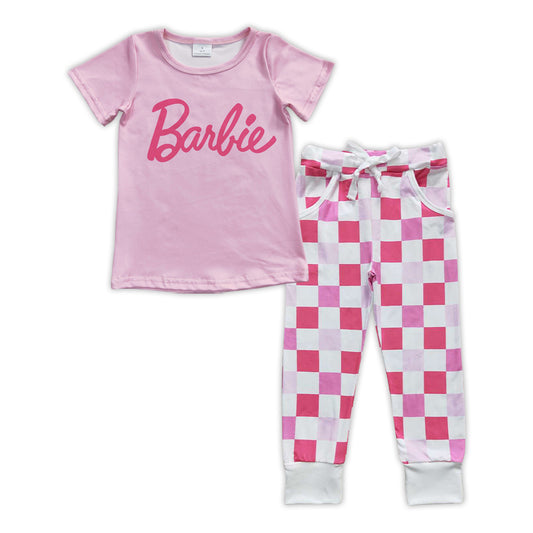 pink doll top checkered pants outfit