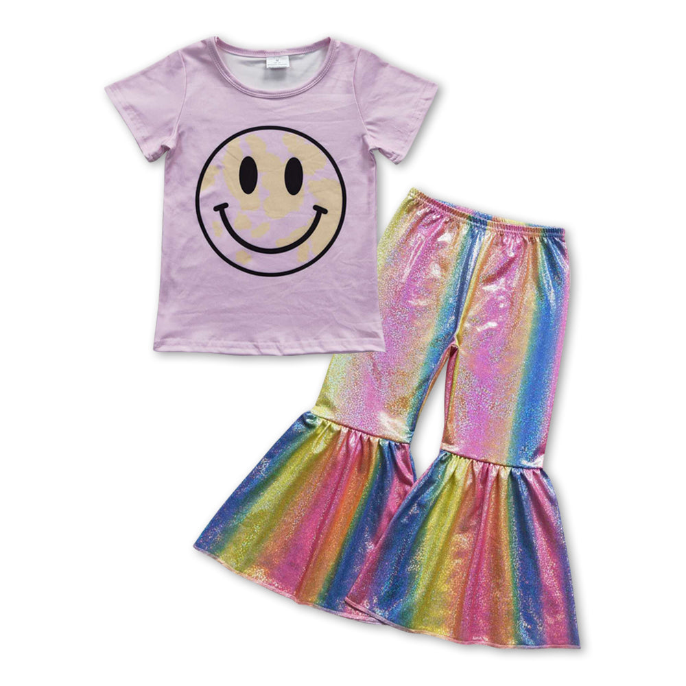 Smile face short sleeve top disco pants clothing set