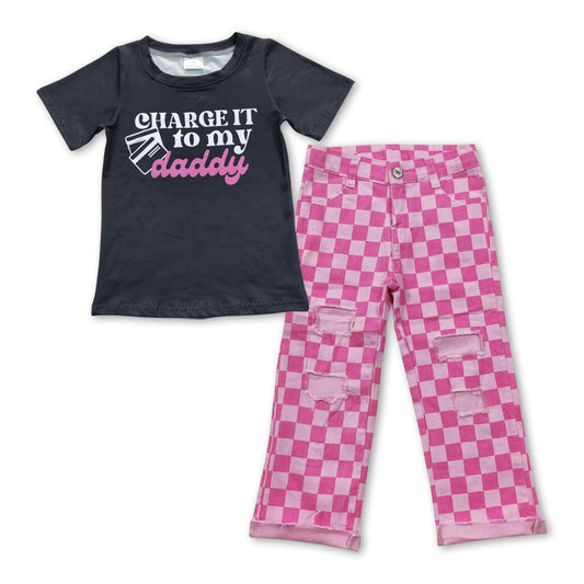 Charge it to my daddy top pink checkered jeans pants outfit