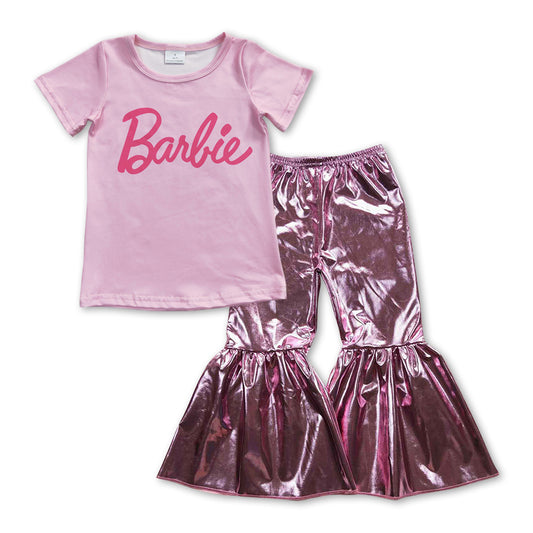 baby girls short sleeve pink doll top disco pants outfit