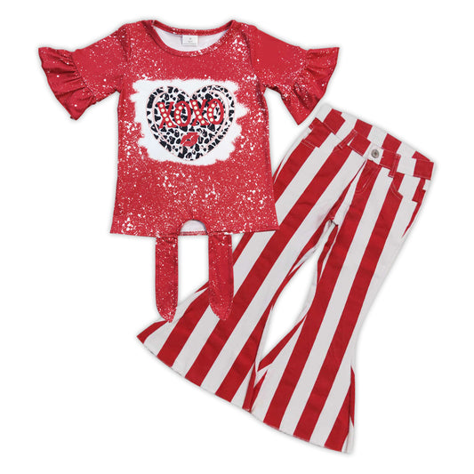 XOXO heart top red stripes jeans bell bottoms Valentines day outfit