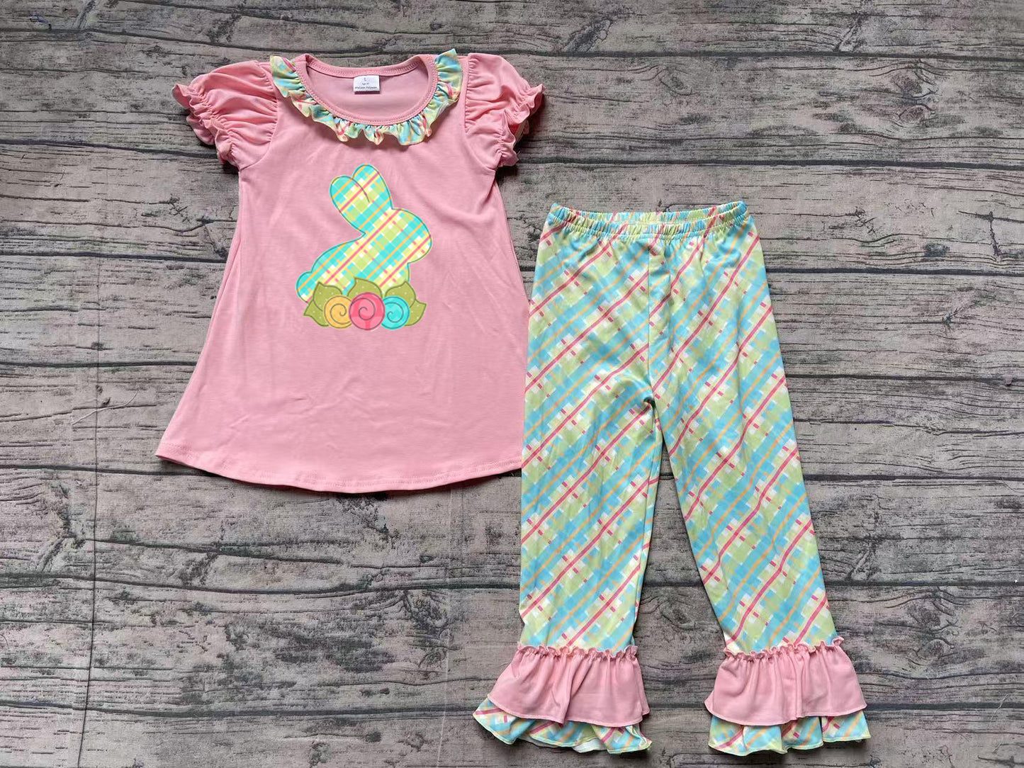 girls embroidery Easter flower bunny clothing set preorder