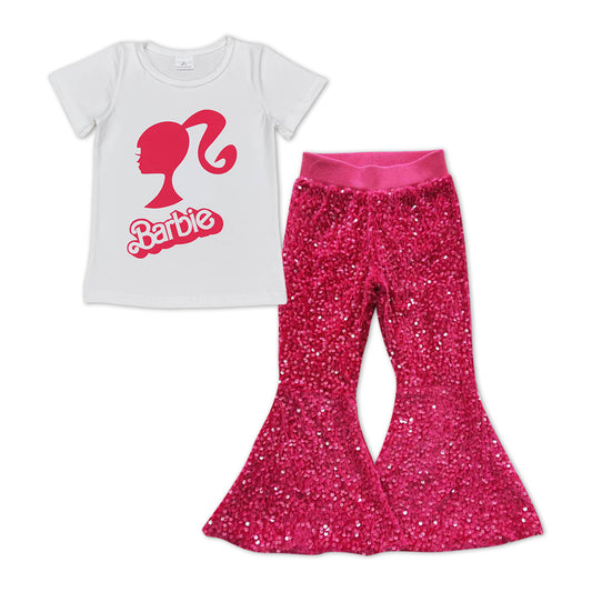 pink doll short sleeve top sequins bell bottoms Valentines day outfit