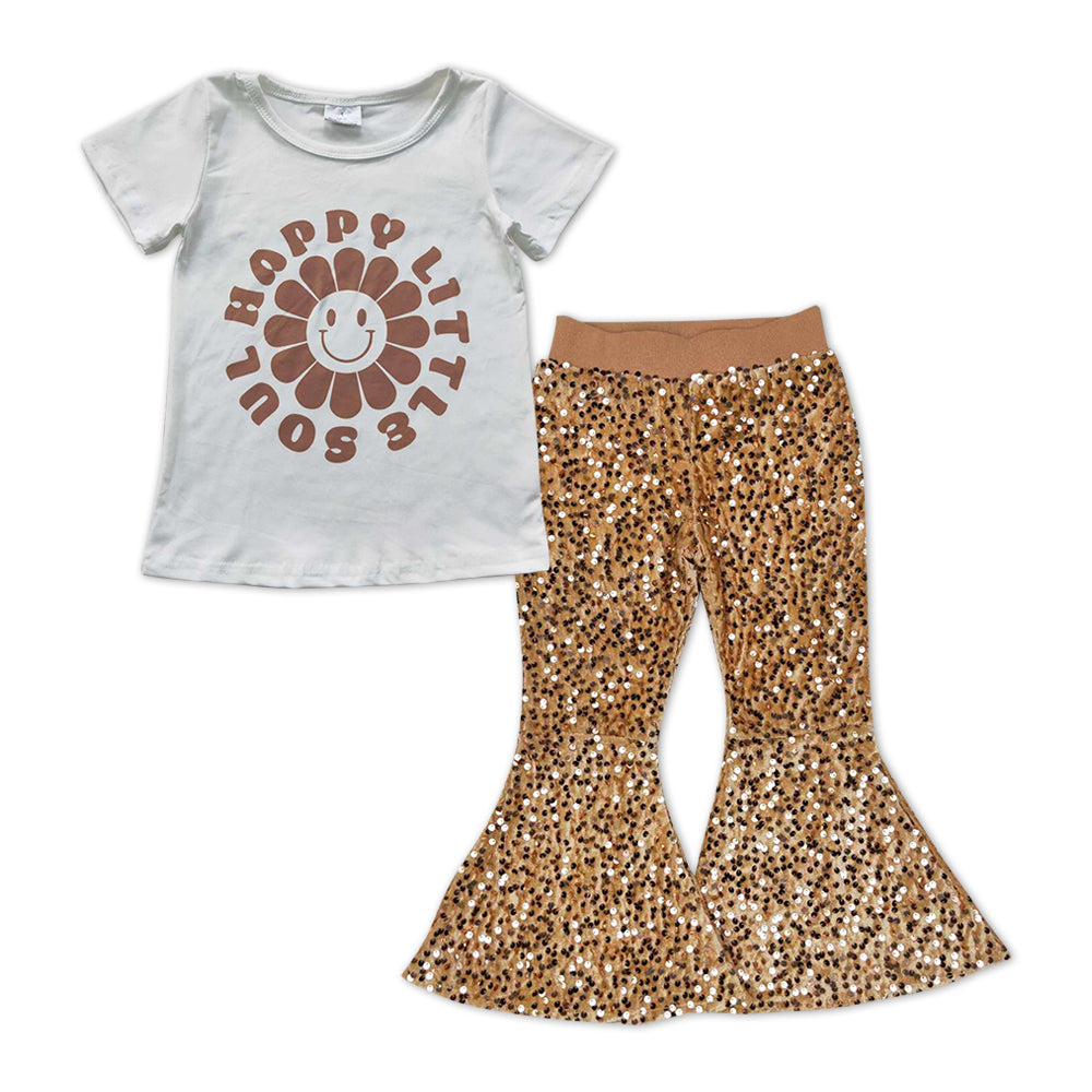 Happy little soul top khaki sequins bell bottoms outfit