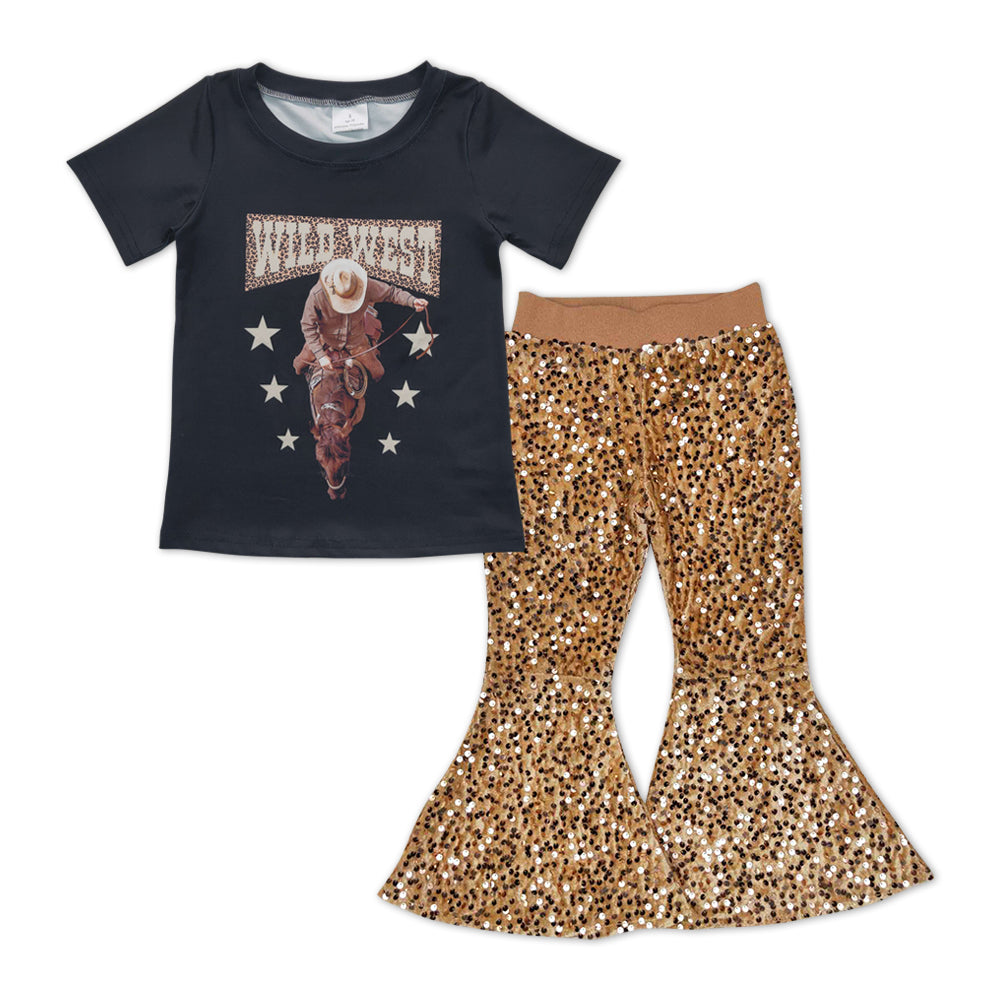 wild west top khaki sequins bell bottoms outfit