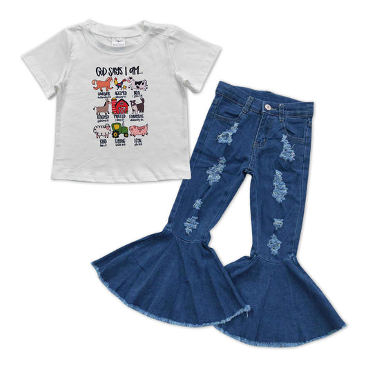 farm animal top distressed jeans bell bottoms outfit