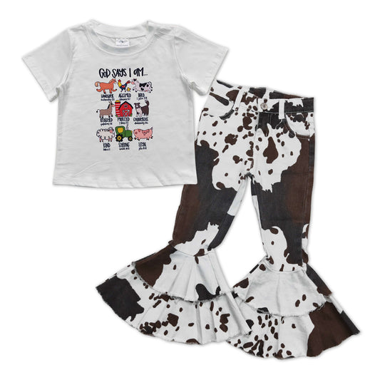 farm animal top brown cowhide jeans bell bottoms outfit