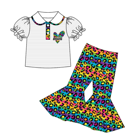 baby girls mini top rainbow leopard bell bottoms outfit preorder