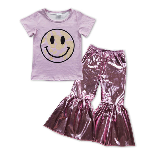 smile face top pink disco bell  bottoms outfit