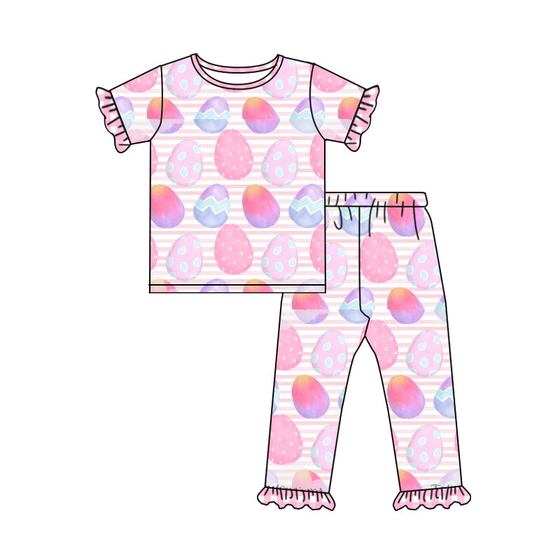 Easter egg baby girls pink short sleeve top matching pants outfit preorder