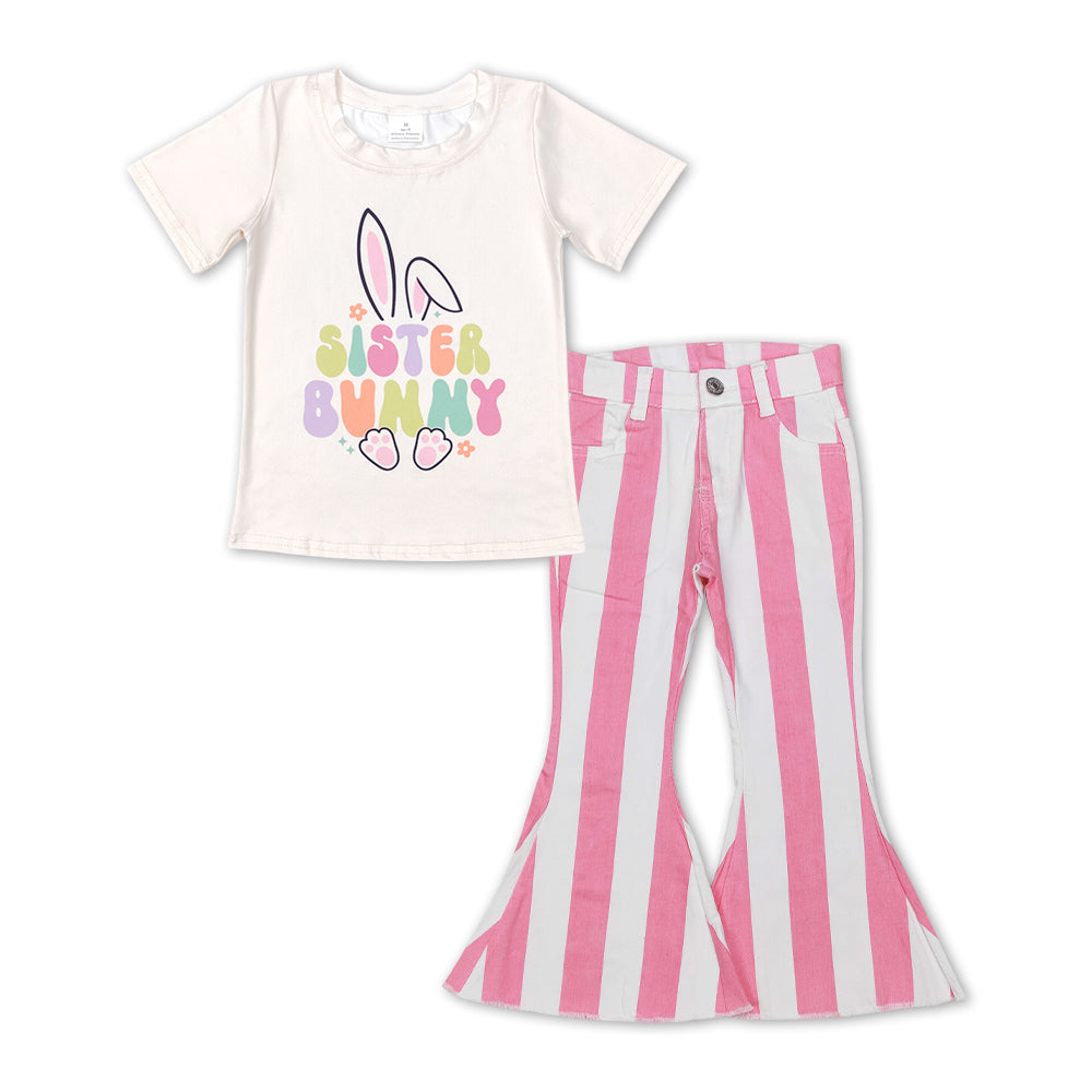 sister bunny Easter top pink jeans bell bottoms outfit
